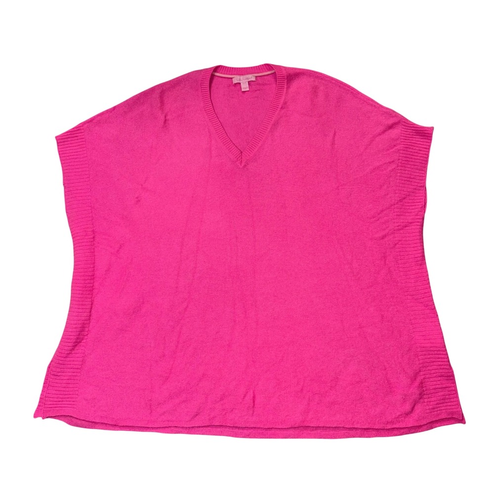 Lilly Pulitzer 100% Cashmere Hot Pink V-Neck Poncho Sweater Womens XS/S Oversize - Picture 1 of 7